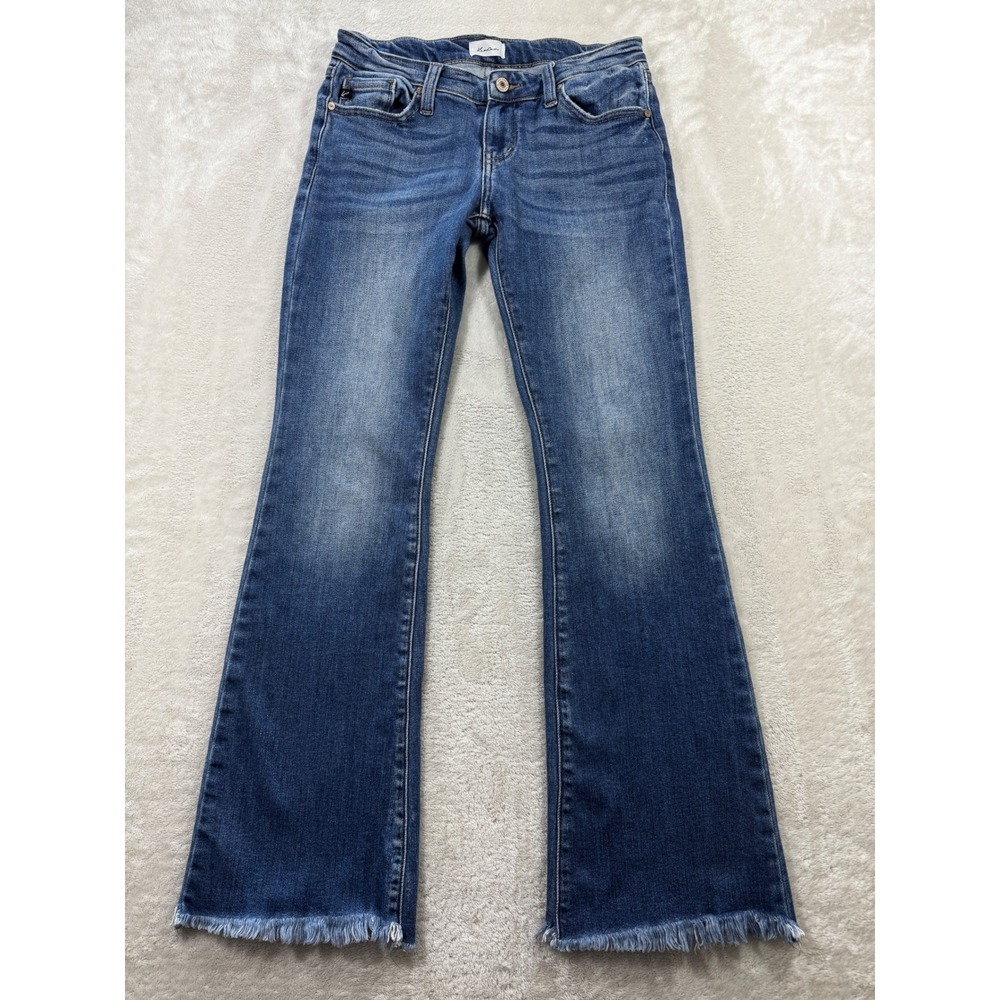 Kancan Womens Flare Raw Hem Stretch Blue Denim Jeans 5/26 Meas: 28x31